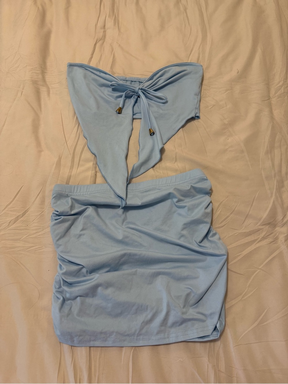Light Blue Women’s Ruched Mini Skirt Set - Brand